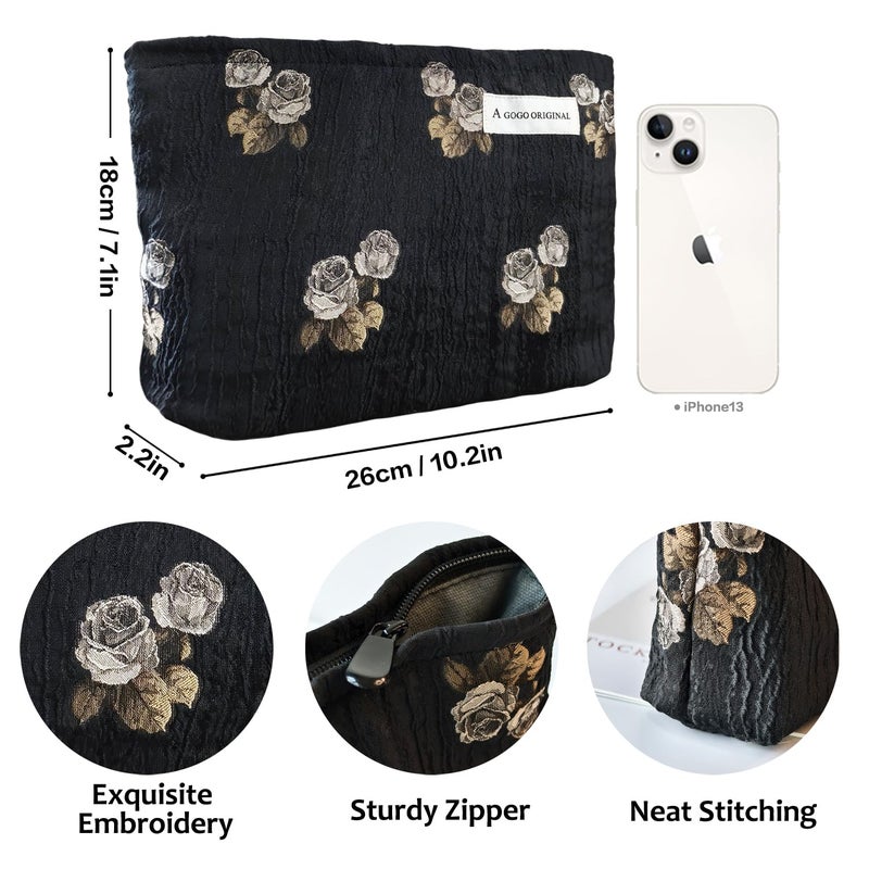 STARDW Aesthetic Floral Makeup Bag Cute Small Cosmetic Bags for Women Girls  Travel Toiletry Bag Large Capacity Zipper Makeup Pouch  Purse Organizer Pouches (Rose Vintage) - Image 3
